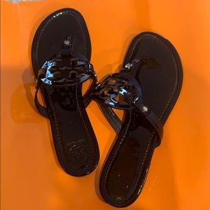 Tory Burch Miller Black Patent Sandals Size 9